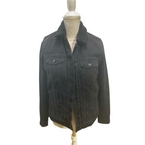 Old Navy Black Denim Jacket Sherpa Lined Tall Size S Winter Button Front‎